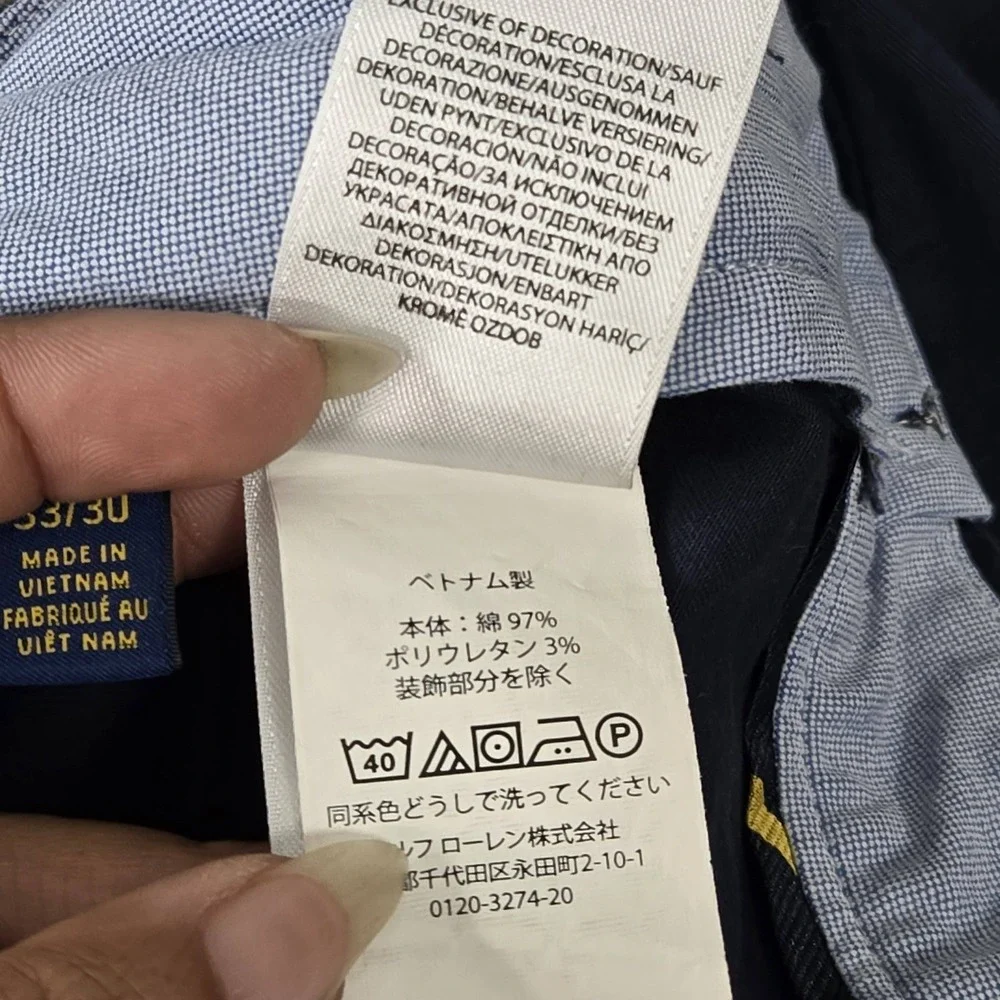Polo Ralph Lauren Men Pants 33/30 Navy Embroidered Chino Twill Stretch READ